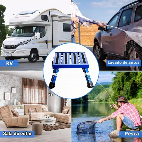 Vista 6 de Homeon Wheels Escalones de Aluminio para RV Taburete Plegable Ajustable con Pies de Goma Antideslizantes, Plataforma Estable que Soporta 1000