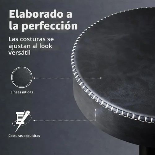 Vista 5 de STOOLINK Juego de 2 taburetes de bar giratorios de cuero de microfibra negro de altura de mostrador con asiento redondo, taburetes de bar ajustables