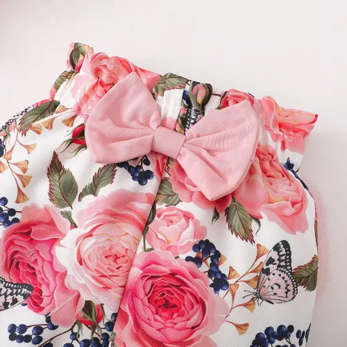 Vista 5 de Ropa para bebé recién nacida, con volantes, mameluco de algodón floral, conjunto de pantalones de algodón para niñas