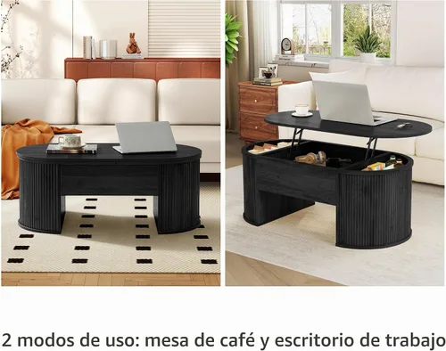 Vista 3 de ORRD Mesa de centro elevable, mesa de centro acanalada con parte superior elevable, mesa de comedor de madera con compartimento oculto, mesa central