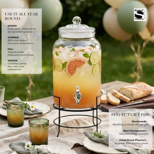 Vista 8 de Style Setter - Dispensador de bebidas frías, soporte de metal y tapón acrílico a prueba de fugas, ideal para fiestas, bodas y más