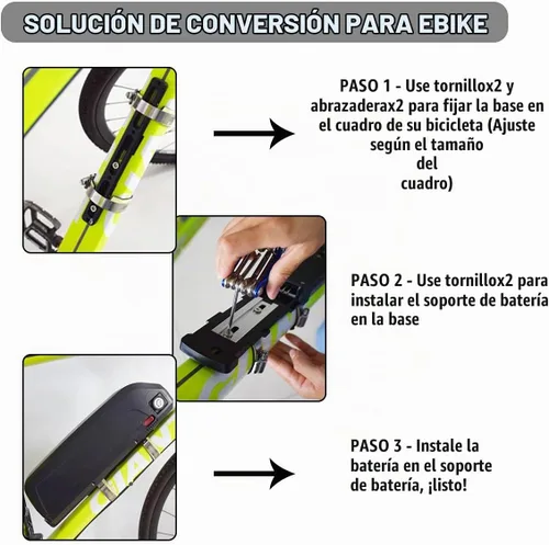 Vista 2 de DRIFT MANIAC Kit de conversión Ebike para adaptador de batería, montaje en bastidor, aluminio negro Kit de conversión de bicicleta eléctrica