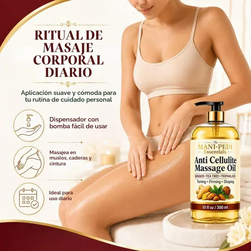 Vista 8 de Aceite de masaje anticelulítico, tonifica, reafirma y forma visiblemente con jengibre, árbol de té y hierbas naturales, fórmula no grasosa