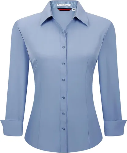 Vista 31 de Esabel.C - Camisa de trabajo con botones de manga larga para mujer, elástica, corte regular