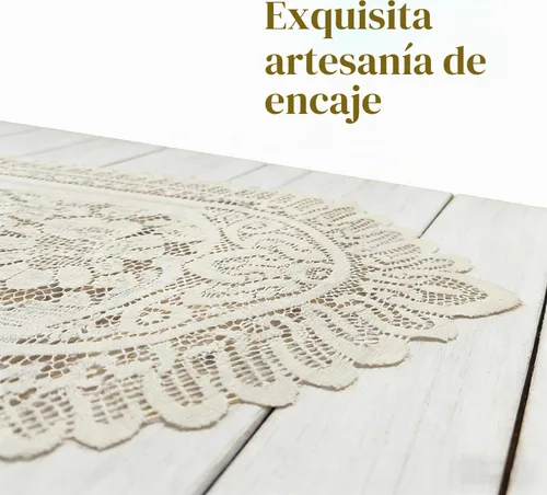 Vista 6 de Tinsow Paquete de 2 tapetes rectangulares de algodón con encaje de ganchillo (beige sin borlas)
