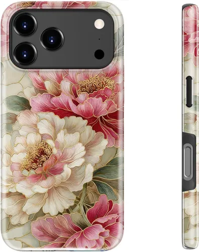 Vista 37 de bemal Funda para iPhone 12 Mini, estética, vintage, floreciente, peonía, concha, femenina, compatible con MagSafe, moderna, única, moderna, moderna