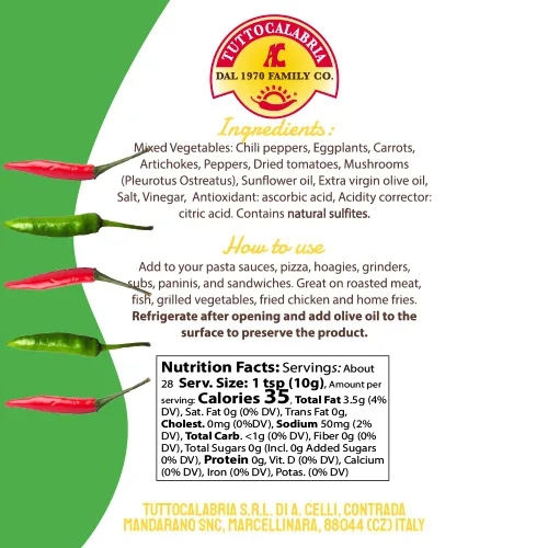 Vista 2 de TUTTOCALABRIA Hot Spread Sauce, Miscela Esplosiva, 10 OZ (285g), Minced Calabrian Chili & Giardiniera Vegetables