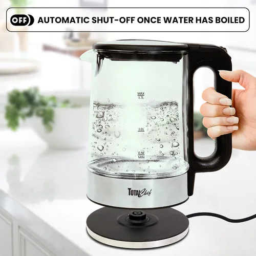 Vista 3 de Total Chef - Hervidor de té eléctrico, 1.8 cuartos de galón / 1.7 L, hervidor de agua caliente de vertido inalámbrico, luz LED, apagado automático