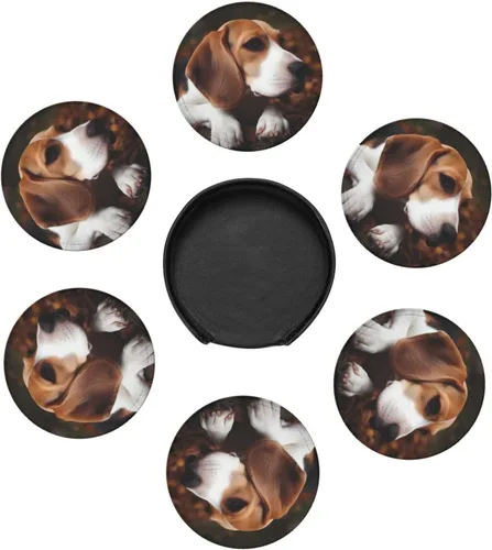 Vista 9 de Juego de 6 posavasos redondos de Beagle con soporte para bebidas, protector de mesa, almohadilla para el hogar y la cocina, juego de posavasos