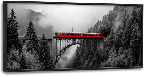 Vista 20 de Olivine Arte de pared grande de tren, cuadros en blanco y negro, pintura de tren, impresiones en lienzo de paisaje natural, obra de arte enmarcada