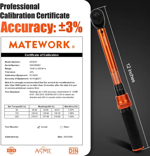 Vista 5 de Matework Juego de llaves dinamométricas de 50 libras, llave dinamométrica