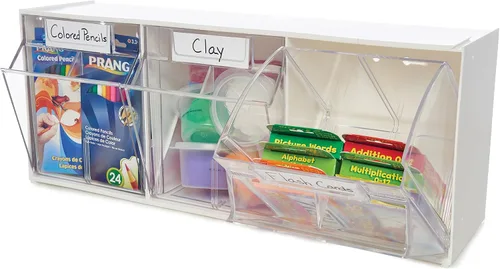 Vista 3 de Deflecto Papeleras inclinables, 3 cubos entrelazados, 24 "x 7" x 9.5 ", blanco (20303OP)