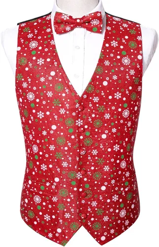 Vista 3 de Barry.Wang Chaleco de traje de Navidad para hombre, chaleco de Navidad, corbatacorbatín, esmoquin para fiesta