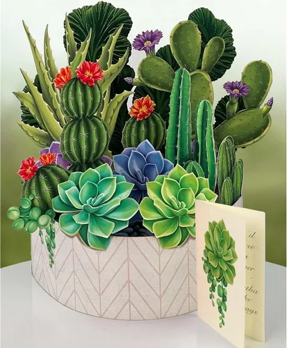 Vista 8 de Freshcut Paper Tarjetas de felicitación desplegables, Jardín de Cactus, plantas de casa de papel tamaño real de 12 pulgadas en 3D, tarjeta