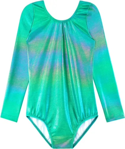 Vista 88 de HOZIY - Leotardos de manga larga para niñas, de gimnasia, para niños pequeños, trajes florales de unicornio, galaxia, arco iris, patrón de rayas
