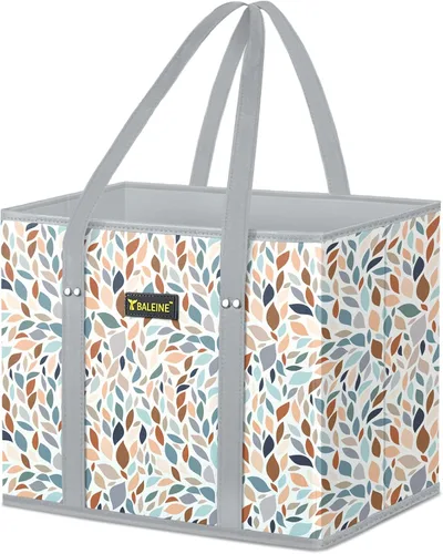 Vista 36 de BALEINE 1 paquete de bolsas reutilizables para comestibles, bolsas de compras plegables para comestibles con parte inferior reforzada y asas Follaje