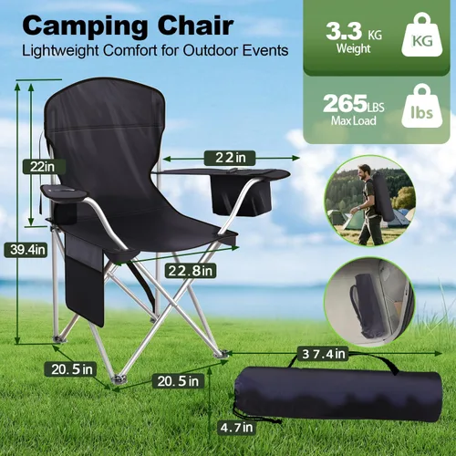 Vista 2 de VTOY Sillas de camping plegables duraderas 600D Oxford, silla portátil al aire libre con bolsa enfriadora, portavasos y bolsillo de almacenamiento