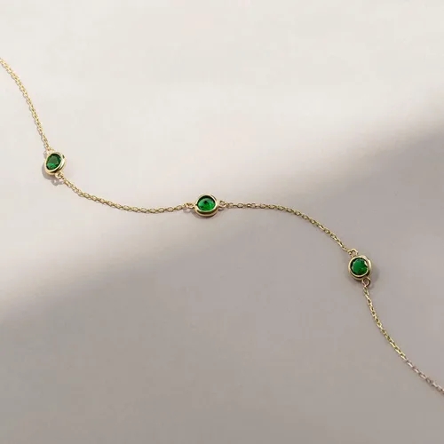 Vista 4 de Gelin Pulsera Emerald Station en oro macizo de 10 o 14 quilates