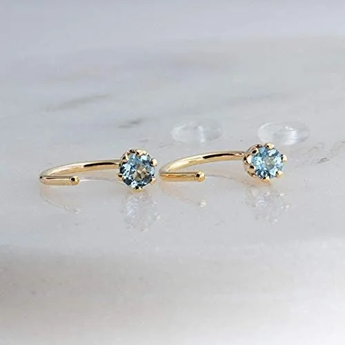 Vista 8 de Aretes de aro de oro con piedra natal para mujer, aretes pequeños para cartílago, hipoalergénicos, con cierre de tornillo, delicado abrazo