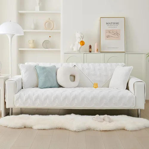 Vista 2 de Funda para sofá, de terciopelo suave, acolchada, para sofá seccional, funda antideslizante para perros, gatos, niños, sofá biplaza reclinable Blanco