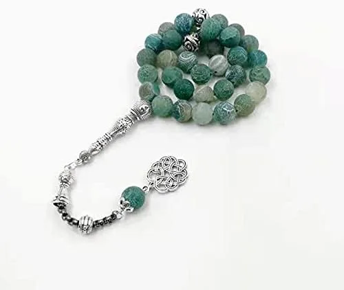 Vista 4 de Tasbih Natural ágata verde piedra azul metal borla 33 45 66 99 cuentas de oración moda islámica piedra musulmán rosario, Metal Piedra, Ágata