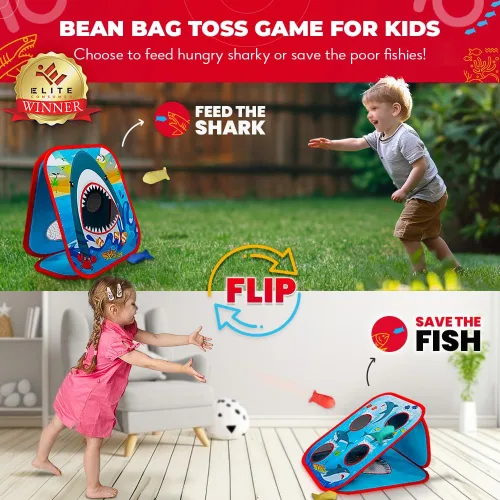 Vista 2 de SWOOC Games® - Shark Frenzy™ Juego de lanzamiento de bolsa de puf 2 en 1 para niños Juegos de fiesta para niños con configuración en 5 segundos