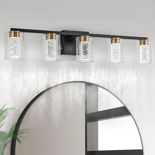 Vista 18 de SineRise - Lámpara de tocador de 2 luces, negra y dorada, con 3 modos de color (3000K/4000K/6000K), lámpara de baño LED con protección ocular
