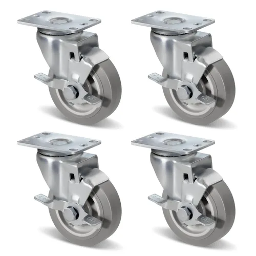 Vista 38 de Ruedas resistentes de 3 pulgadas, ruedas giratorias con frenos, ruedas de placa con rueda de goma para muebles, plataforma, camión, carrito