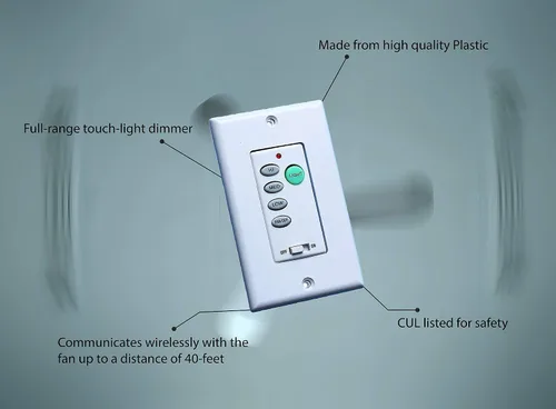 Vista 5 de Ventilador de techo y luz Control de pared Ventilador de techo Kits de control remoto con velocidad ajustable y atenuador de luz