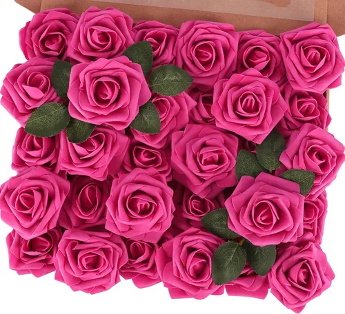 Vista 22 de MACTING 30 PCS Flores Artificiales Rosas Negras y Blancas Flores Falsas con Tallo Rosas de Espuma de Tacto Real para Boda Bola de Besos Ramillete