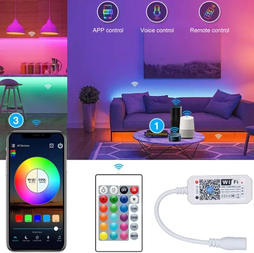 Vista 6 de Controlador inteligente WiFi inalámbrico RGB LED que funciona con sistema Android iOS aplicación de teléfono móvil para tira de luz LED 5050 3528