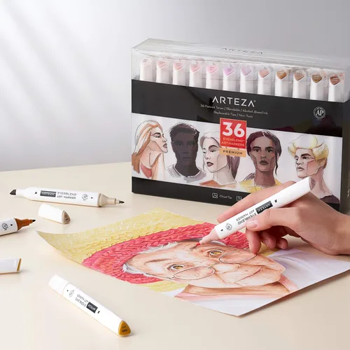 Vista 2 de ARTEZA Everblend - Juego de marcadores de alcohol en tono de piel, 36 tonos, bolígrafos de boceto con doble punta, cincel fino y ancho