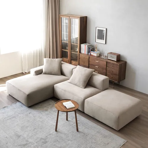 Vista 7 de Acanva Juego de sofá modular moderno de lujo en forma de L, sofá tapizado Gris oscuro