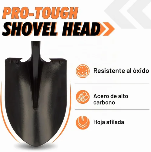Vista 2 de Pala para excavar Pala de metal resistente con mango de fibra de vidrio, 56 pulgadas