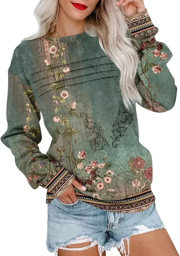 Vista 8 de Sudaderas para mujer, cuello redondo, manga larga, suave, ajuste holgado, ropa de primavera y otoño 2026, S-2XL