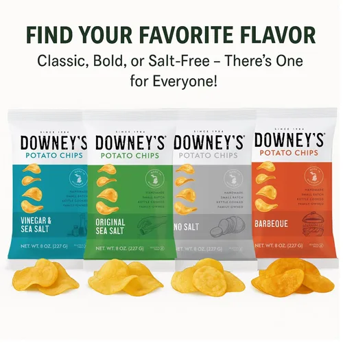 Vista 4 de Downey's Papas fritas, papas fritas cocidas en hervidor, aperitivo hecho a mano, lote pequeño, ligero y crujiente, sin gluten, hecho en Michigan