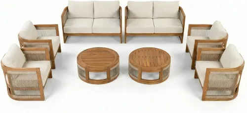 Vista 3 de Christopher Knight Home Nesbit - Juego de muebles de patio de 8 plazas con cojín extraíble, juego de conversación de madera de acacia