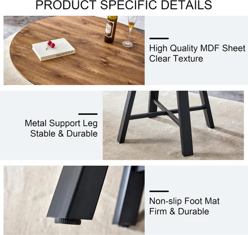Vista 8 de Mesas redondas de 42 pulgadas, modernas mesas de comedor redondas con mesa de madera y patas de acero inoxidable, mesa circular tapizada para Marrón