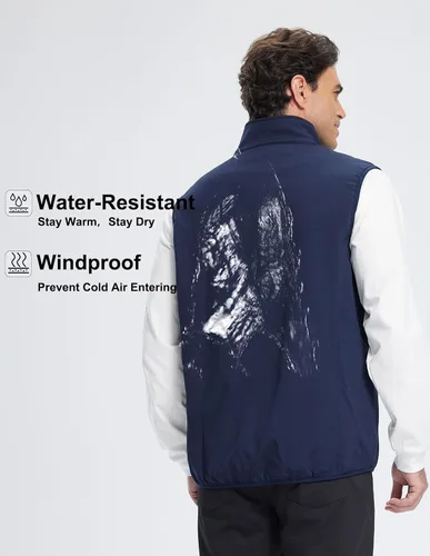 Vista 3 de Chaleco Softshell para hombre, forro polar, resistente al viento, sin mangas, para viajes, senderismo, pesca, correr, golf