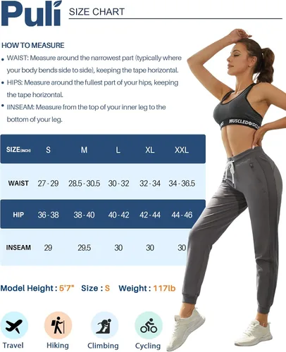 Vista 6 de PULI Pantalones deportivos de entrenamiento para mujer, de algodón, con bolsillo con cremallera