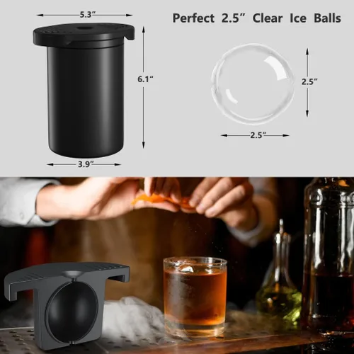Vista 3 de TINANA Máquina para hacer bolas de hielo transparente, bandeja de cubitos de hielo transparente de 2.5 pulgadas para hacer 1 bola de hielo de esfera