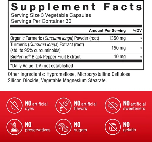 Vista 5 de Force Factor Suplemento de curcumina de cúrcuma con pimienta negra, suplemento de apoyo articular con BioPerine para una mayor absorción, sin