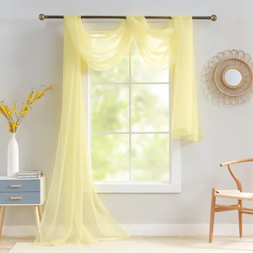 Vista 14 de Luvyohmee Cenefas de bufanda negras para ventanas, cenefa transparente de 144 pulgadas, cenefas transparentes para ventanas, tela para drapear