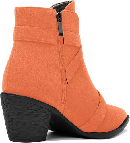Vista 5 de AMBELIGHT Botas altas de tacón bajo grueso con cremallera y puntera puntiaguda para mujer, 2.5 pulgadas