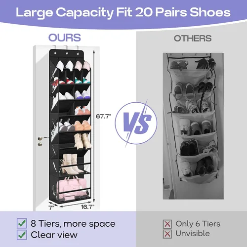 Vista 3 de MISSLO Organizador de zapatos transparente para colgar sobre la puerta, con bolsillos profundos y grandes, para armario, 20 pares de soportes
