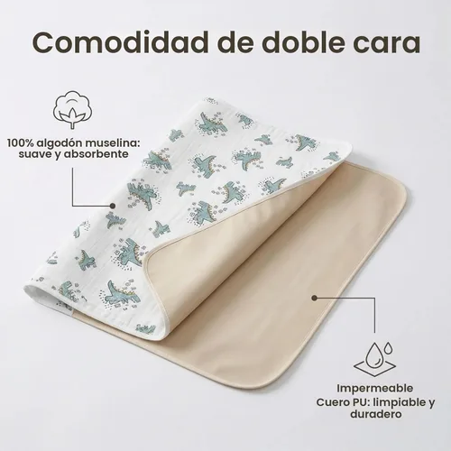 Vista 3 de Cambiador de pañales para bebé, 19.7"x25.6" forros impermeables para cambiador con parte superior frontal de algodón 100% muselina y parte trasera