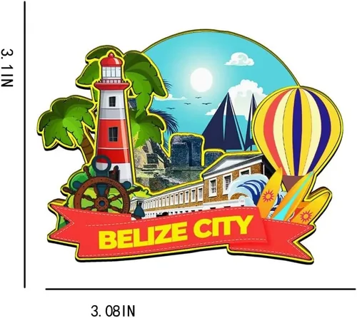 Vista 3 de Imán de madera para nevera de la ciudad de Belice Belice, monumentos 3D, recuerdos coleccionables, decoración hecha a mano -2228