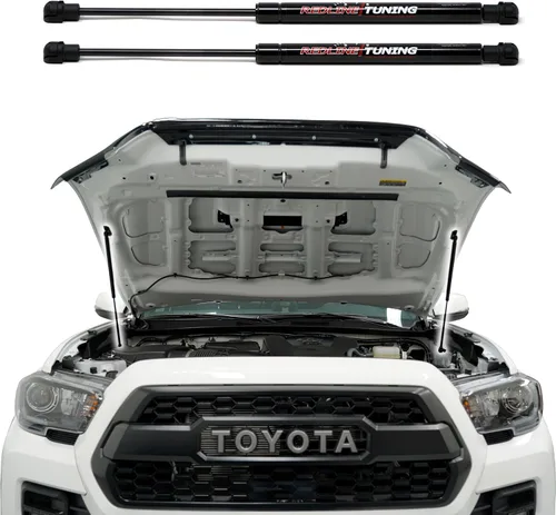 Vista 2 de Redline Tuning 21-27015-02 sistema de cofre de elevación rápida para Toyota Tacoma - Con revestimiento negro y revestimiento antipolvo negro Hood