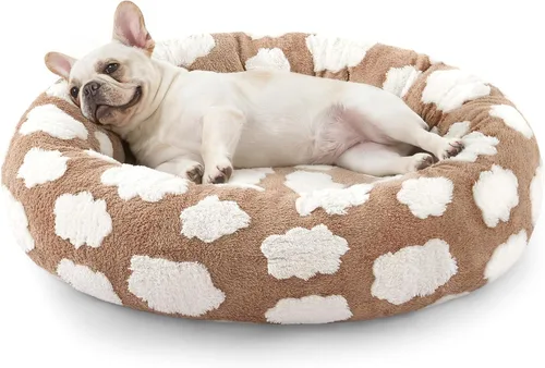 Vista 17 de JOEJOY - Cama redonda para perros pequeños con forma de dona jacquard, azul Azul nube