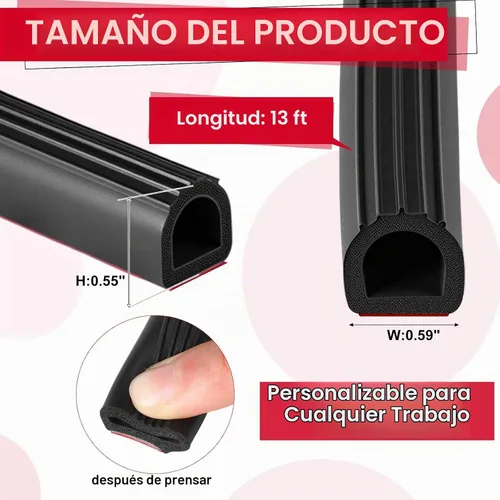 Vista 2 de Pangda Tira de sellado de 4 m en forma de D de goma para clima, espuma autoadhesiva, tira de sello de EPDM para reducción de ruido, impermeable y a